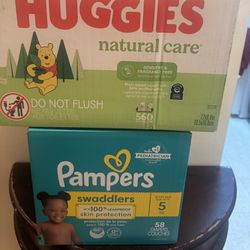 Huggies Wipes And 1 Box Of Pampers Size 5