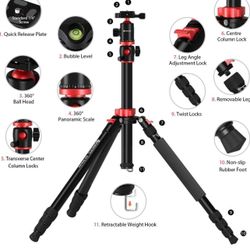GEEKOTO Tripod, Camera Tripod for DSLR, Aluminum Tripod with 360-Degree Ball Head and Rotatable Center Column, 75-Inch Professional Tripod for Travel 