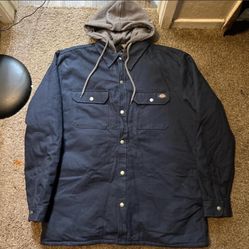 navy blue work wear Dickies Men's Water Repellent Duck Hooded