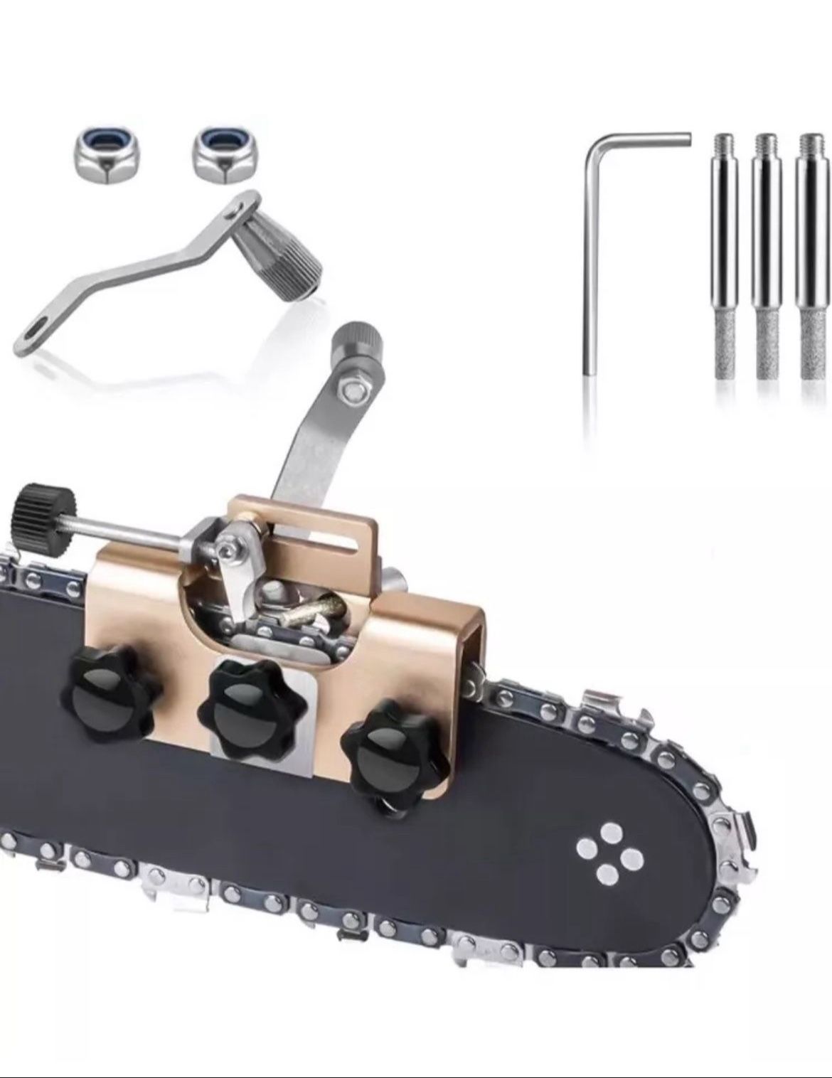Chainsaw Sharpener Kit, Chainsaw Sharpening Jig with 3 Pcs Sharpening Bits