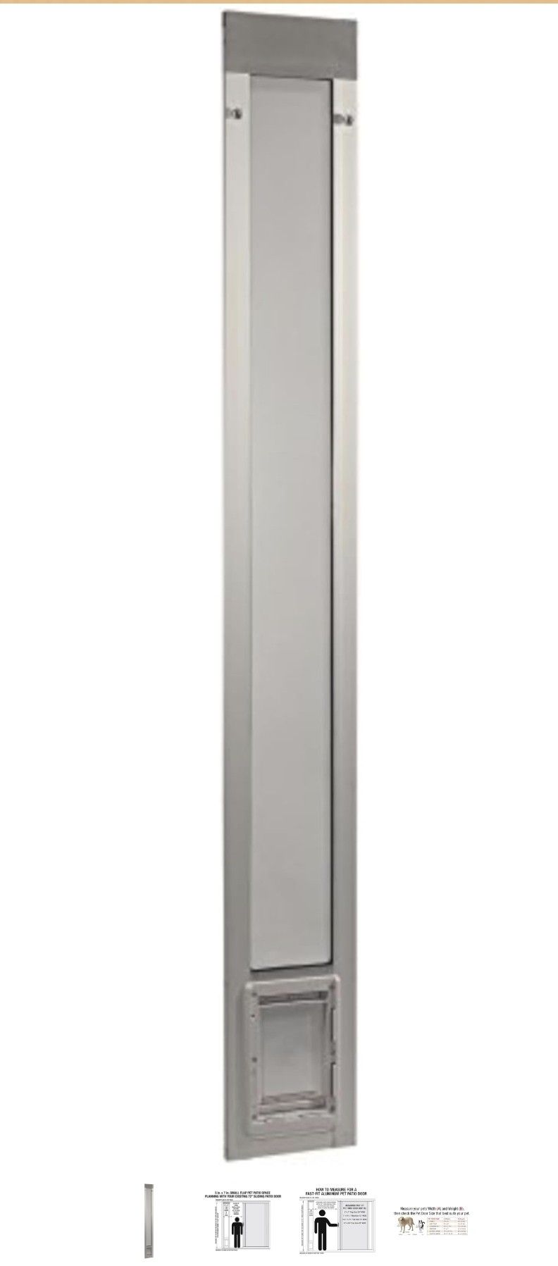 Ideal Pet Products Aluminum Pet Patio Door, Adjustable Height 77-5/8" to 80-3/8", 5" x 7" Flap Size, Mill/Silver
