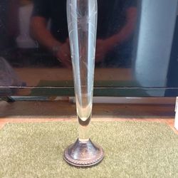 DUCHIN Creation Sterling Silver Weighted Base Etched Floral Crystal Bud  Vase (21)