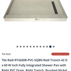 Tile Redi RT4260R-PVC-SQBN Redi Trench 42 D × 60 W Inch Fully Integrated Shower Pan with Right PVC Drain, Right Trench, Brushed Nickel