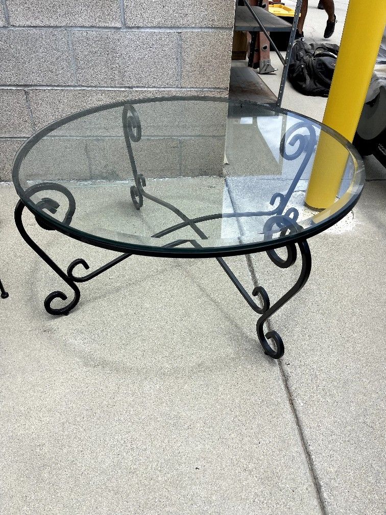 Wrought Iron Coffee and End Table With Glass