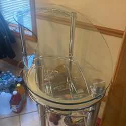 Peanut Shaped Three Tier Polished Brass And Glass Bar 