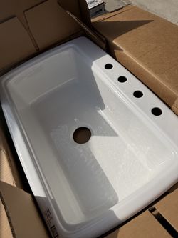 NEW Kohler Cape Dory Top Over Mount Cast Iron Kitchen Sink White 33” x22”