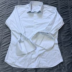 Lombardo Custom Apparel Dallas Mens Shirt XL Blue Striped French Cuff AS- IS