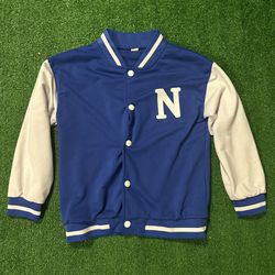 Boys Blue and white varsity jacket letter N size 8