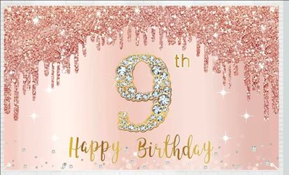 9th Birthday Decorations for Girls, Happy 9th Birthday Banner Backdrop