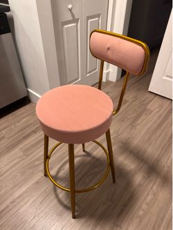 Pink Velvet and Gold Metal Bar Stool