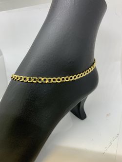 14 karat solid gold ankle anklet bracelet 10 inches long Thumbnail