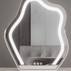Vertical Vanity Mirror,Anti-Fog Large Circle Makeup Mirror, 3-Color Dimmable LED Light,Cloud Shaped Makeup Mirror with LED Light(Color:White