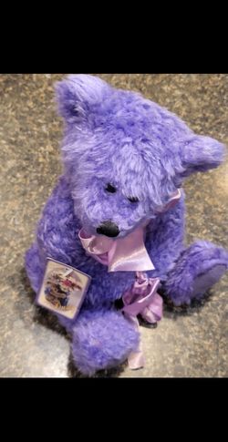 DUSTY lavendar plush bear stuffie 9" seated