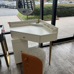 Modern Makeup Vanity with LED Mirror and Stool