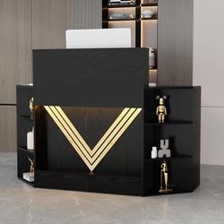 39.3" H Modern Reception Desk with LED Lighting, Office Counter with Display Cabinet, Secretary Desk with Power Outlets – Front Desk for Salon, Lobby 