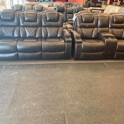Warnerton Chocolate Power Reclining Living Room Set Ashley /Sofa and Loveseat