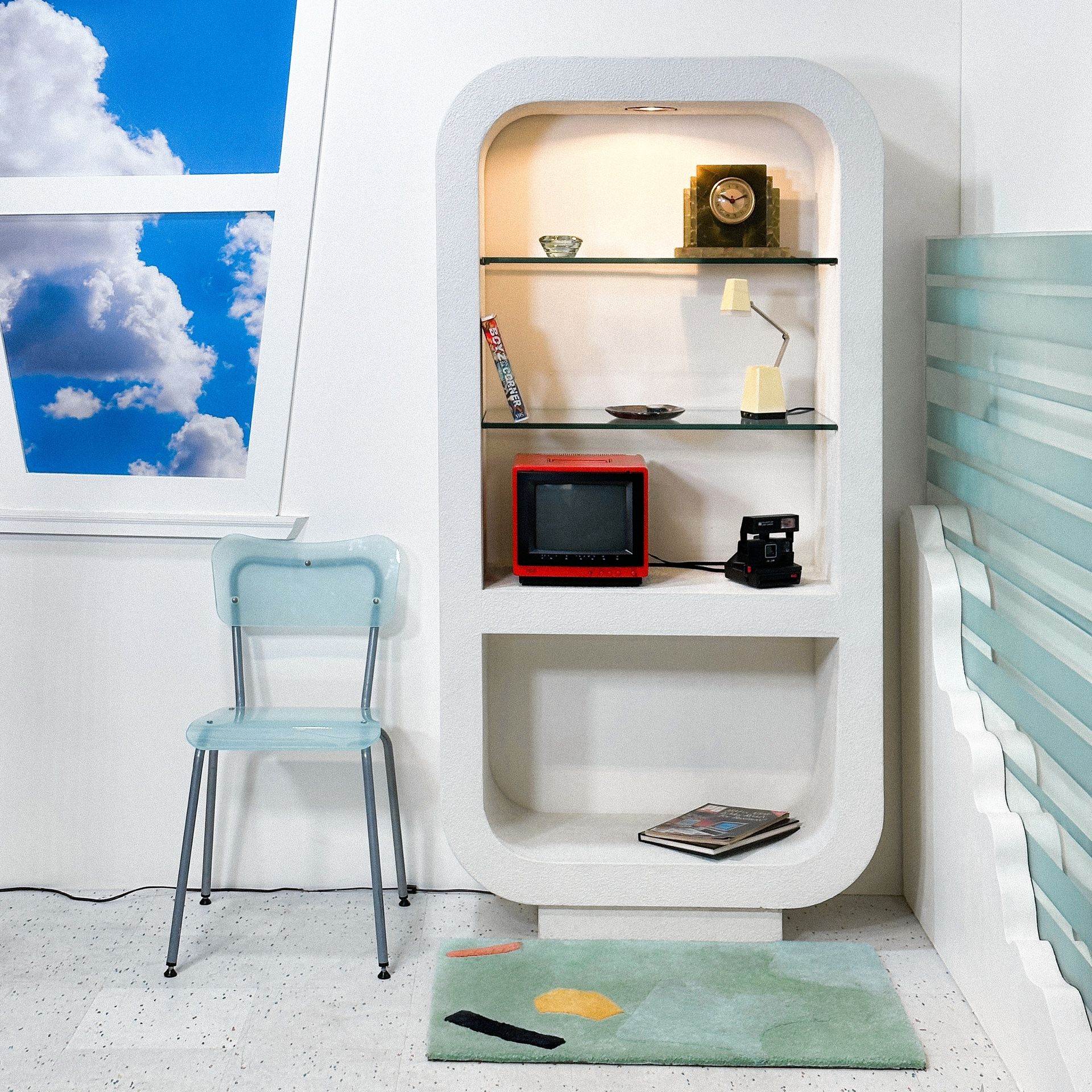 Vintage Postmodern Plaster Etagere Bookshelf Room Divider