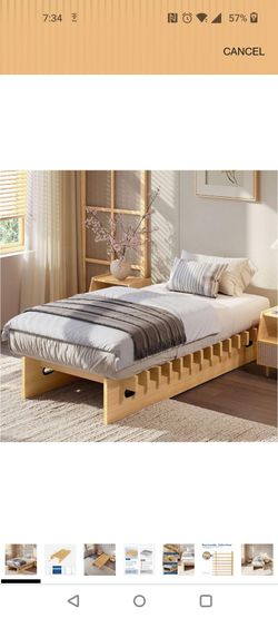 Natural Wood Platform Bed Frame No Headboard