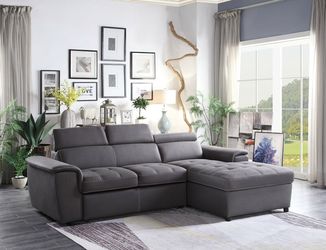 Brand new grey linen storage sectional (98"×65")