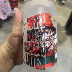 Last Minute Christmas Gifts 16oz Glass Cup With Lid And Straw Freddy Kruger