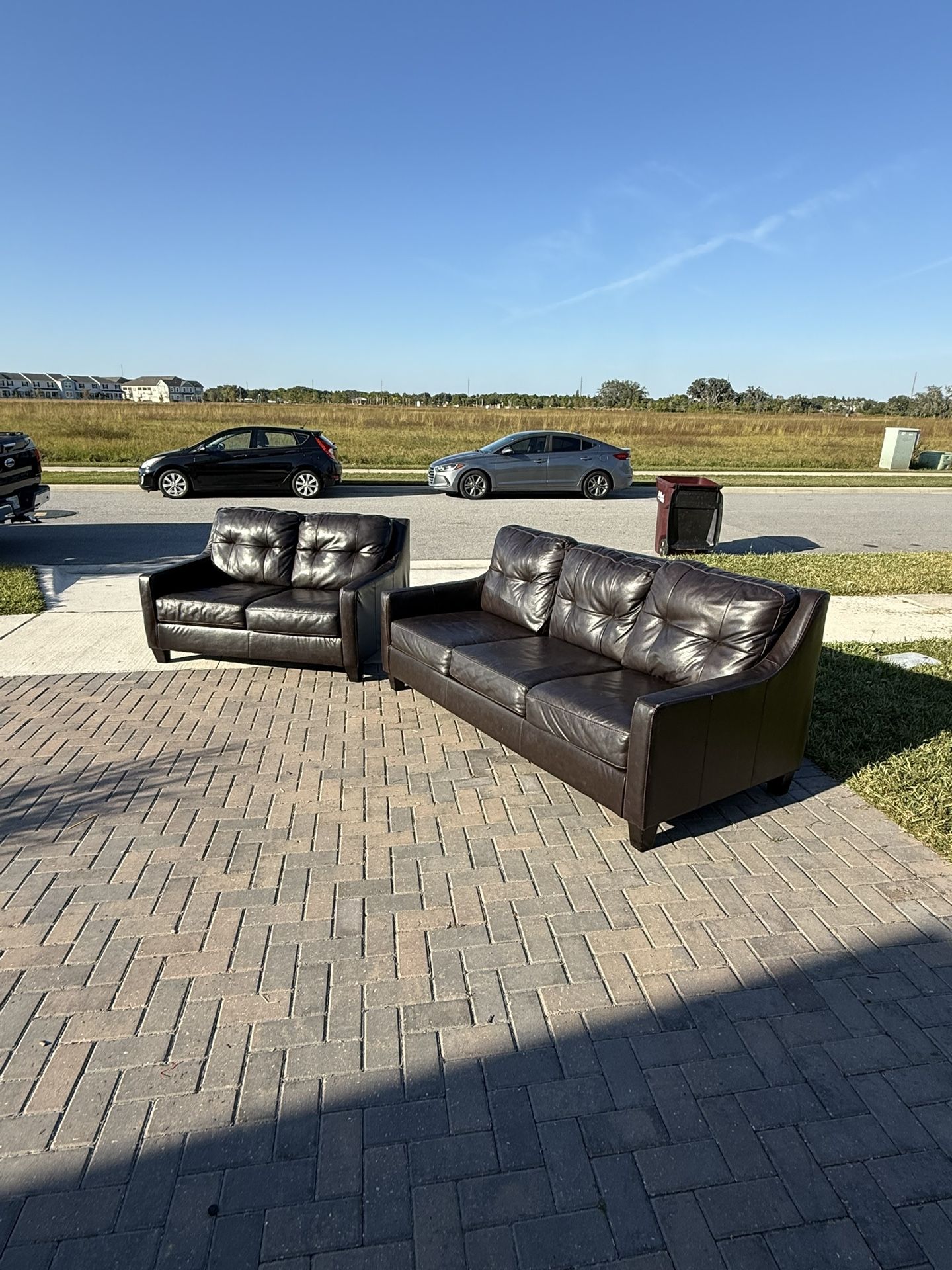 Free Delivery- Real Leather Ashley Couch Set