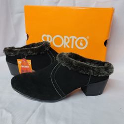 Sporto Nan Faux Fur Black Weatherproof  Suede Bootie Clogs Mule Size 10w