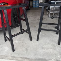 2 Black Wooden Bar Stools 