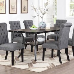 Brown Dining Table Set With Gray Chairs 
