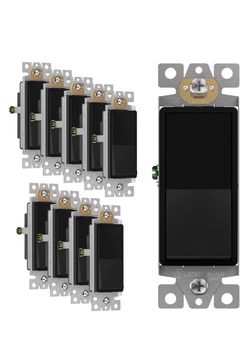 Matte Black Single Pole Decorator Light Switch, 15A, 10 Pack Decorative Paddle Rocker Switch, 120V/277V, 3 Wire, Grounding Screw, Residential Grade, M