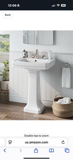 New in box 25.6" x 19.7" Full Pedestal Bathroom Sink Ceramic Porcelain Large Traditional Wash Basin with One Hole and Overflow