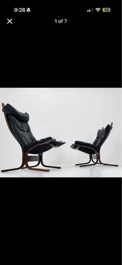 Set of 2 Ingmar Relling “Siesta” Chairs – Highback & Lowback Models in Black Leather with Bentwood