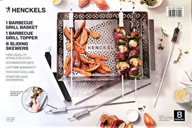 NEW Henckels 8-Piece Stainless Steel BBQ Grill Set Basket Skewers