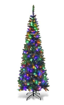 Costway 7.5-ft Pre-Lit Hinged Artificial Pencil Christmas Tree with 350 Multicolour Lights