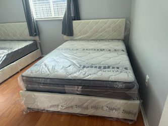 NEW BED FRAME QUEEN SIZE WITH MATTRESS AND BOX SPRING