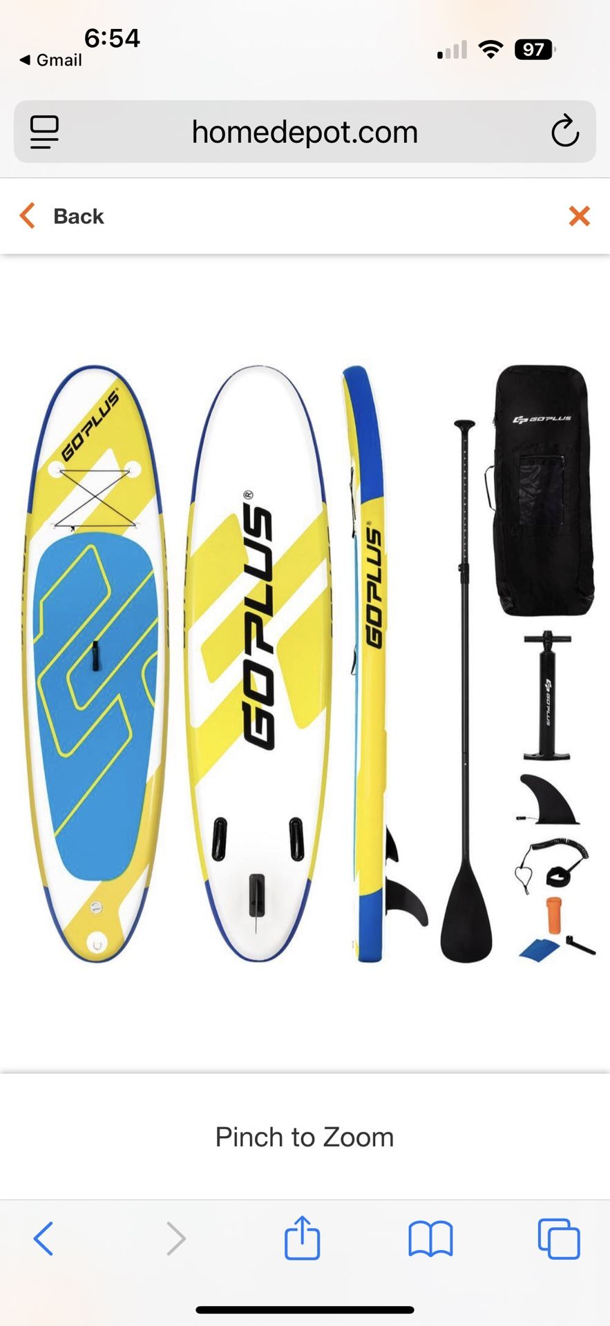 NIB Costway 132 in. Inflatable Stand Up Paddle Board 6 ft. ft. Thick W/Leash Backpack Aluminum Paddle