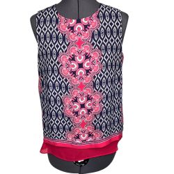 Rose & Olive Women's Sleeveless Summer Top Chiffon Layered Pink/Blue Print Size S