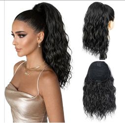 Curly Wavy Hair Ponytail Extension with Drawstring & Clips 12" Black Synthetic