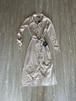Lulu's Beige long sleeve belted shirt dress