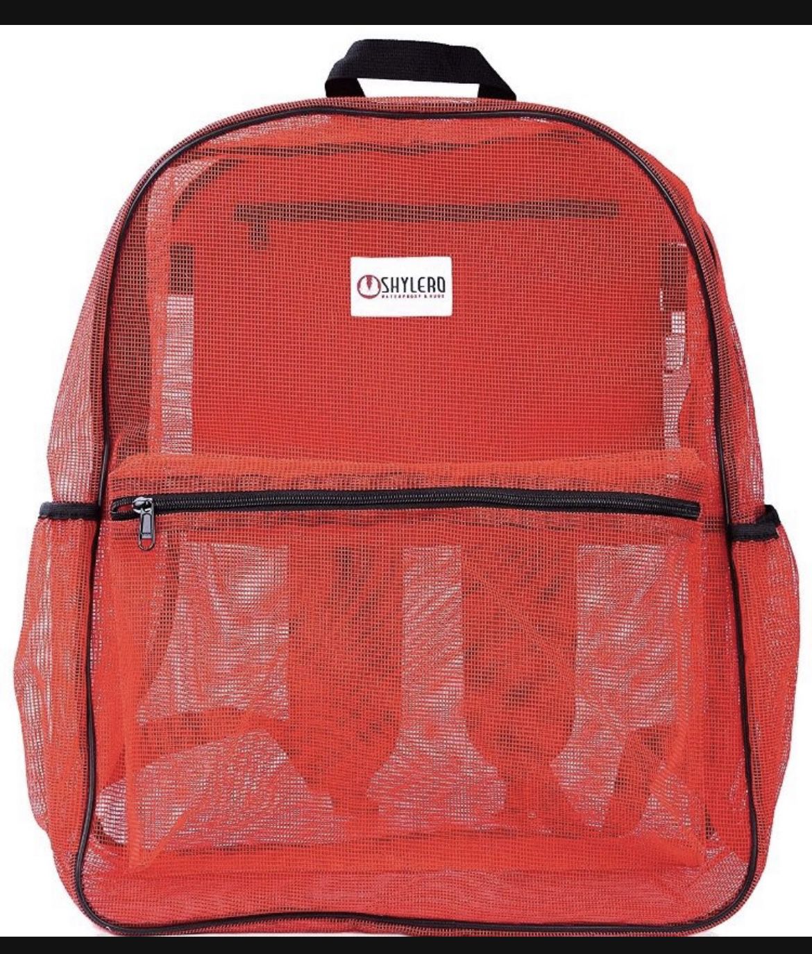 SHYLERO Mesh Backpack XL (40L). 100% Clear Backpack with Key Holder, Bottle Opener, Inner Zippered Pocket. H20 xW16 xD8