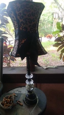 Three glass ball lamp black 23 3/4 with hourglass shade