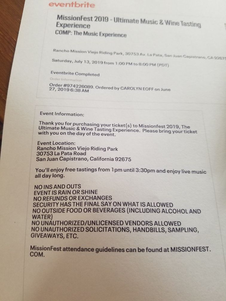 Missionfest music and wine festival ticket sat july 13