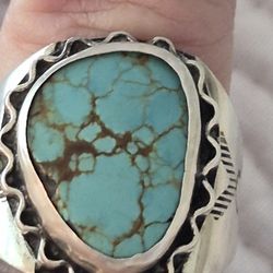 Vtg.Navajo Sterling Silver TURQUOISE  RING- SZ10