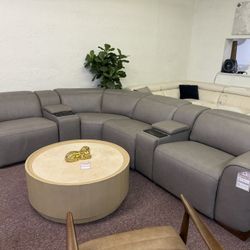 Furniture- 100% Real Top Grain Leather Sectional With 3 Power Recliners- Lovro