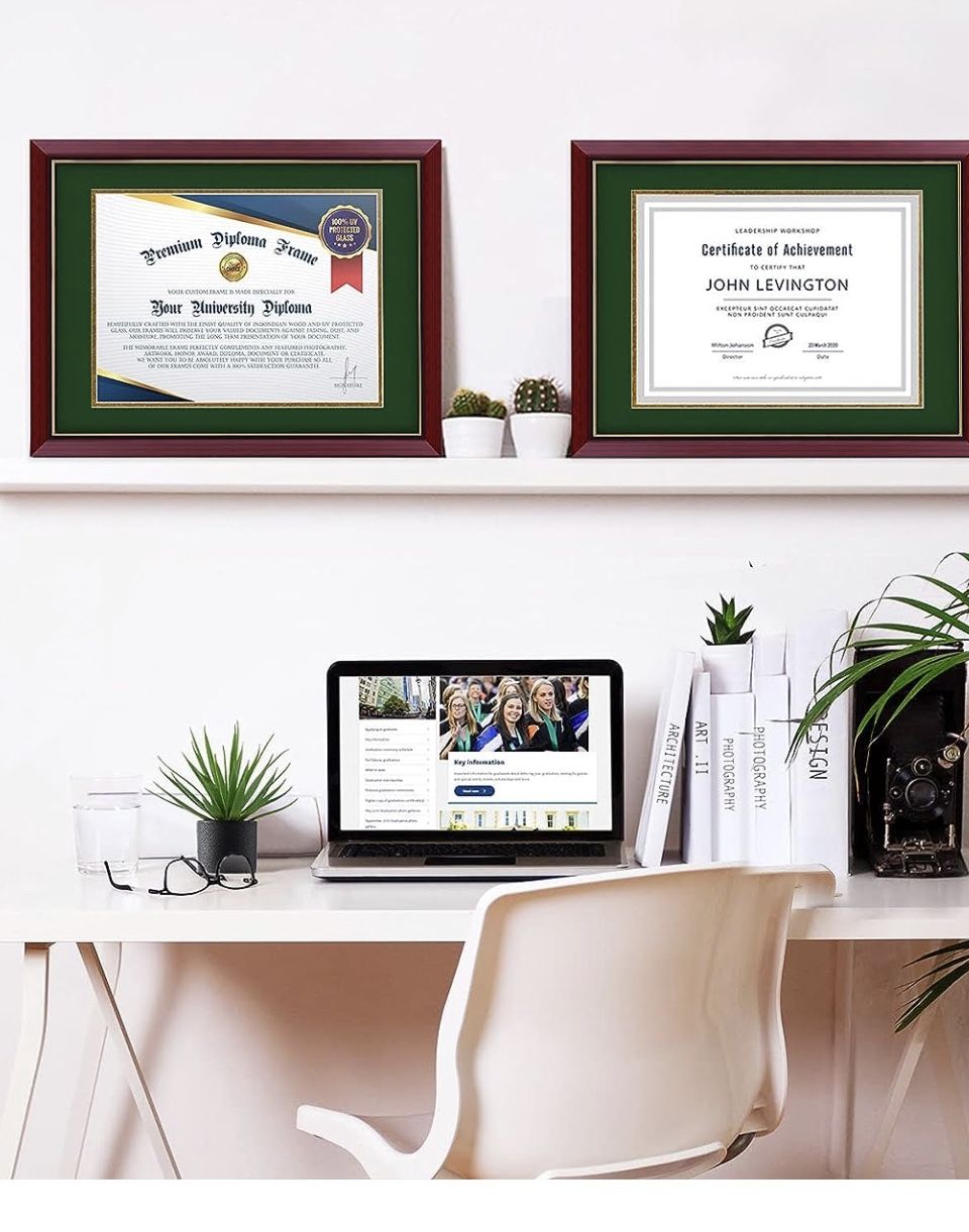 Elegant Diploma Frame 11x14 without Mat or 8.5 x 11 with Mat - UV Protected - Perfect Degree, College, Document, Picture, Certificate Frame - to Prese