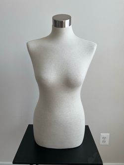 Female Dress Form with Silver Neck Cap — Cream Fabric
