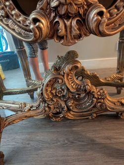 Antique Italian mirror with table marble top early 20th century all authentic carved Giltwood