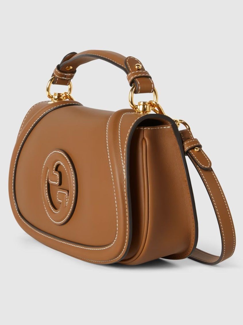 Faux Gucci Blondie Brown Leather Shoulder Bag with Gold Accents