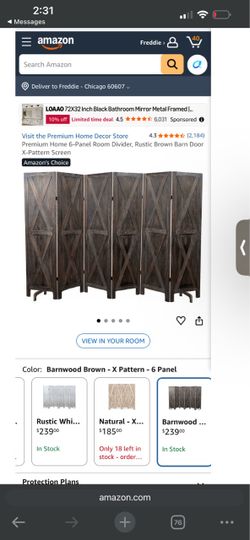 Premium Home 6-Panel Room Divider, Rustic Brown Barn Door X-Pattern Screen