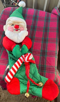 Large Quilt Santa Claus Christmas Stocking.