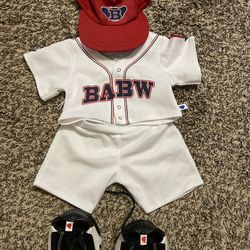 Build a bear baseball uniform with cleats and hat